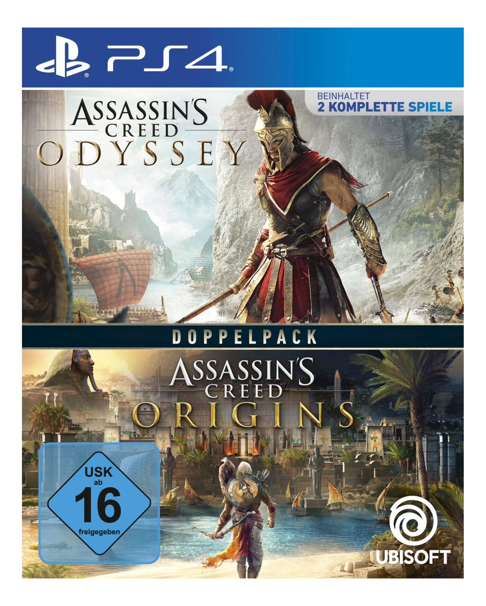 PS4-Spielcover. 'Assassin's Creed Odyssey' und 'Assassin's Creed Origins' werden angezeigt.