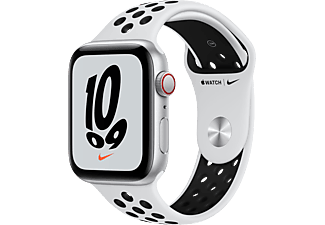 APPLE Watch Nike SE (GPS + Cellular) 44 mm - Smartwatch (One Size 140-210 mm, Fluorelastomer, Silber/Pure Platinum/Schwarz)