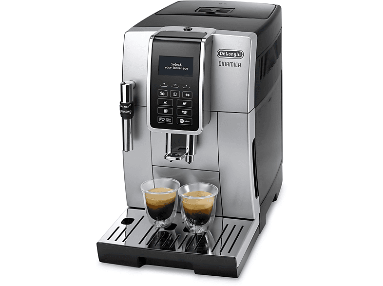 DELONGHI Dinamica ECAM350.35.SB - 3 Kaffeespezialitäten, Sensorbedienfeld, 4 Direktwahltasten, einfache Bedienung, Kaffeevollautomat Silber/Schwarz
