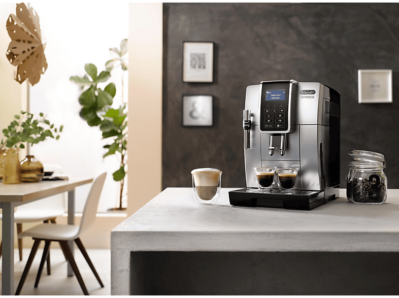 DELONGHI Dinamica ECAM350.35.SB - 3 Kaffeespezialitäten, Sensorbedienfeld, 4 Direktwahltasten, einfache Bedienung, Kaffeevollautomat Silber/Schwarz