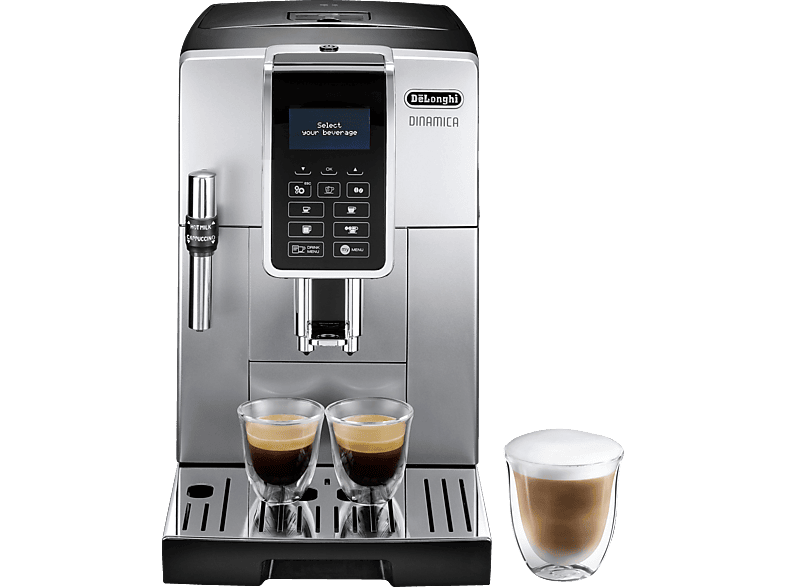 DELONGHI Dinamica ECAM350.35.SB - 3 Kaffeespezialitäten, Sensorbedienfeld, 4 Direktwahltasten, einfache Bedienung, Kaffeevollautomat Silber/Schwarz