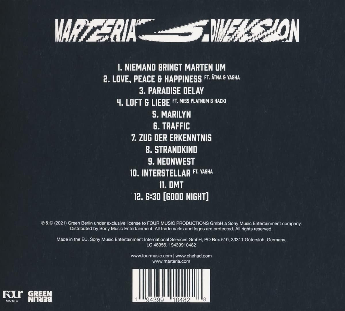 Schwarzes Albumcover mit Trackliste und dem Namen des Künstlers in Weiß.