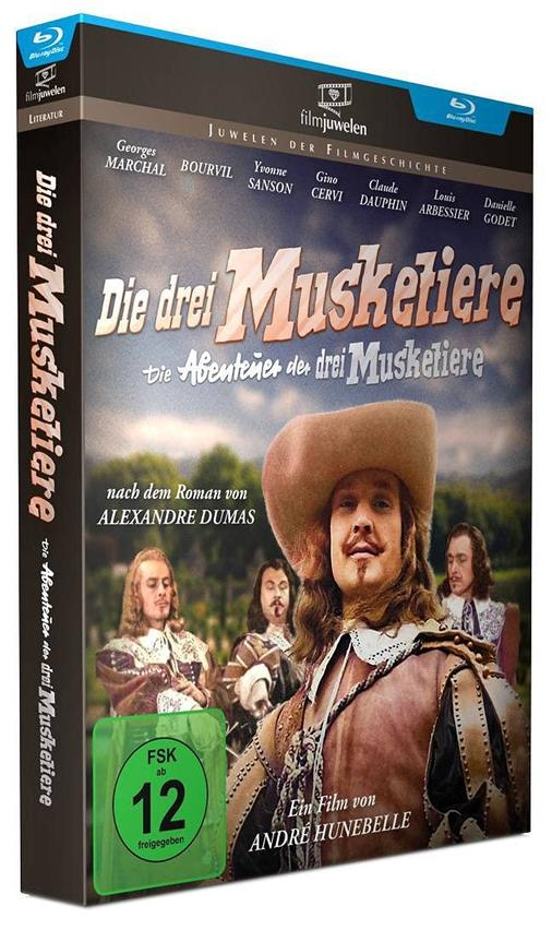 Blu-ray-Hülle des Films Die drei Musketiere. Schauspieler und Filmtitel sind auf dem Cover.