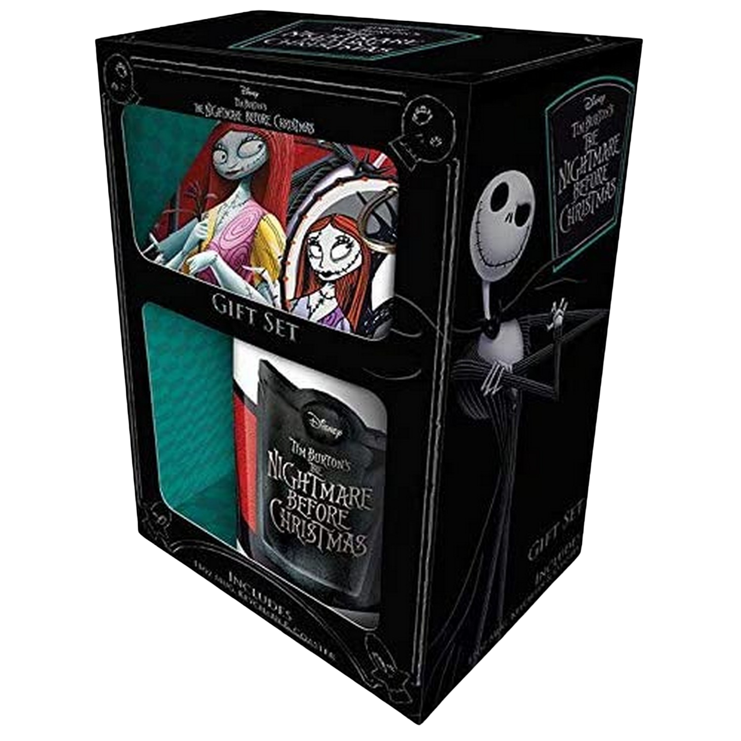 Pack Disney The nightmare before christmas caja de regalo pesadilla antes navidad jack&sally set taza llavero posavasos ‎pyramid international multicolor