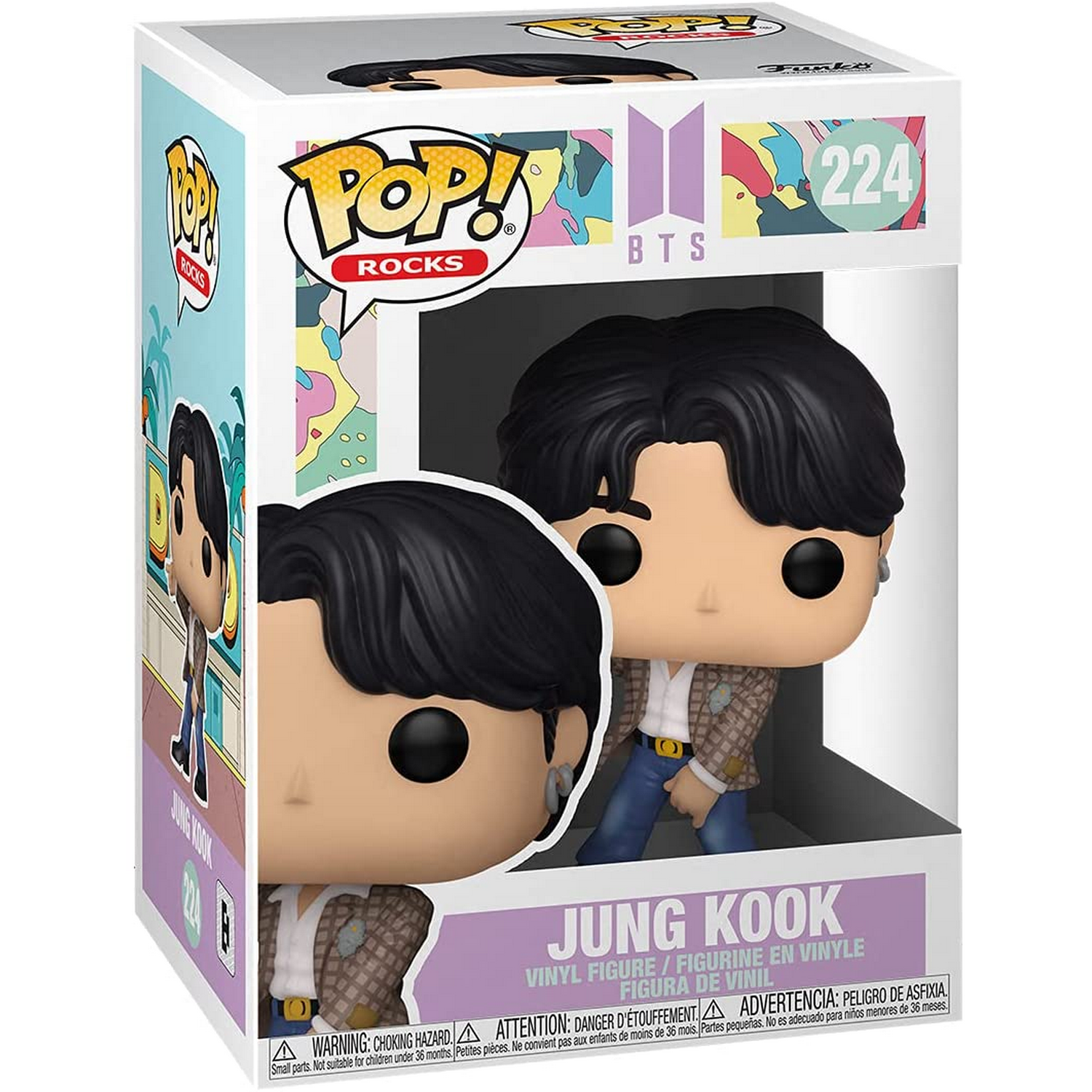 Figura Funko Pop! de Jung Kook de BTS. La caja muestra la figura y la marca Pop! Rocks. Es una figura de vinilo.