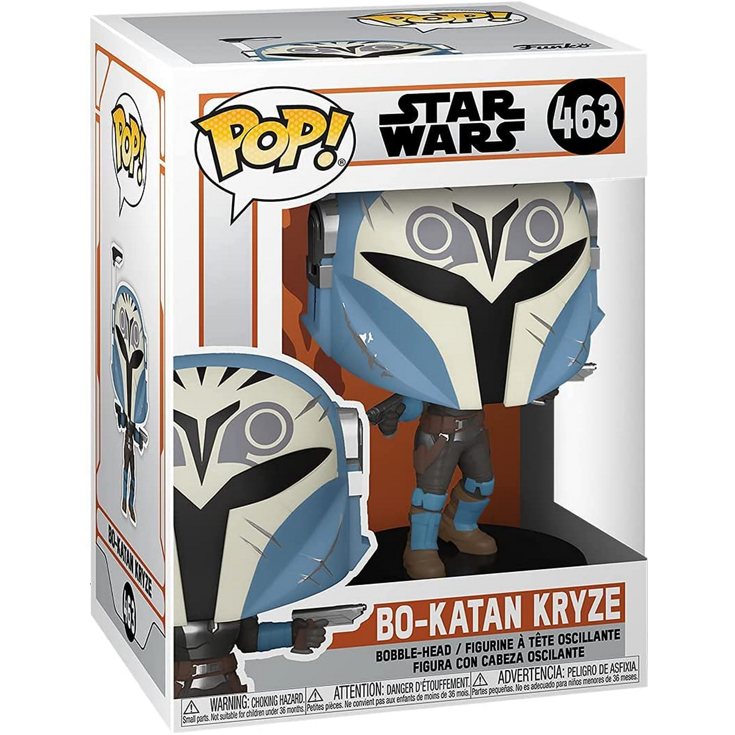 Una figura Funko Pop de Bo-Katan Kryze de Star Wars en su embalaje, mostrando el personaje.