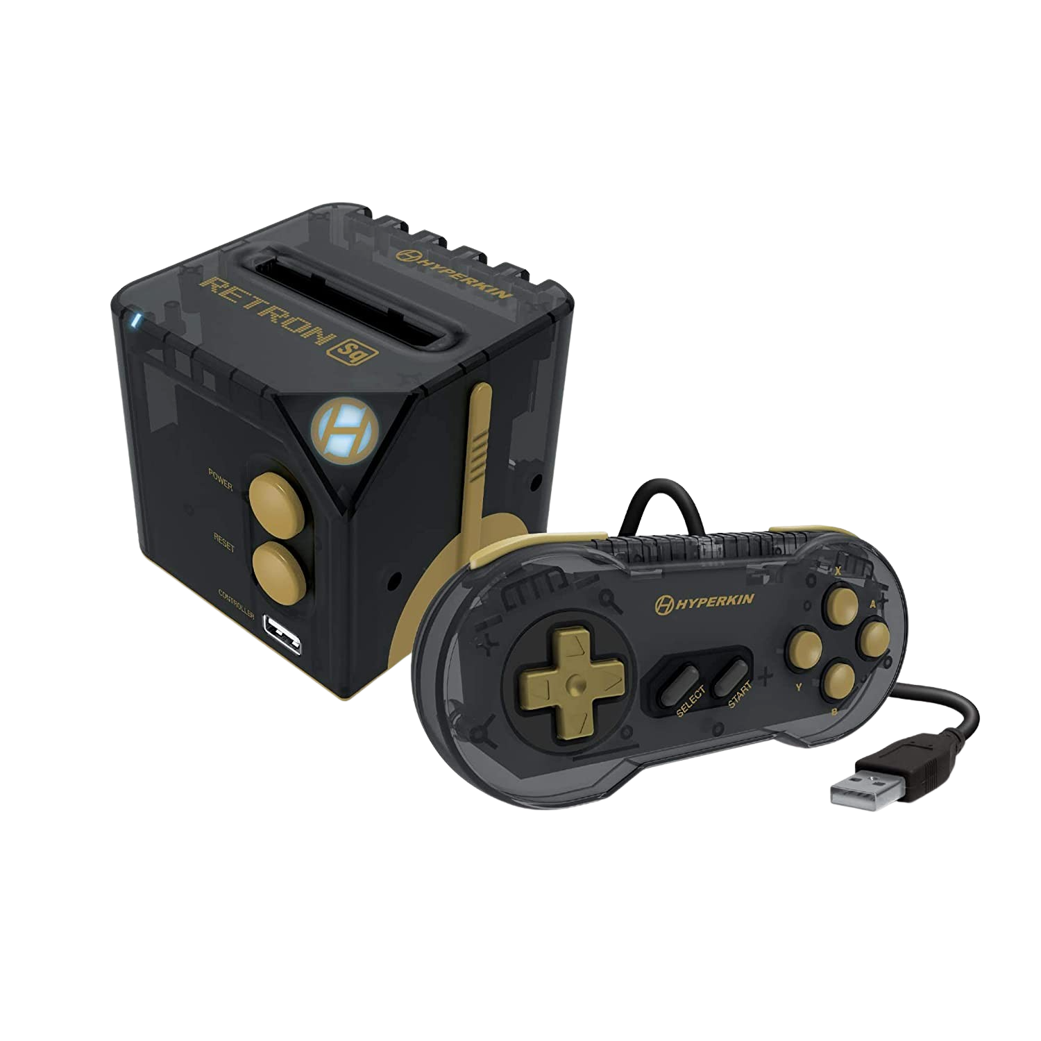 Consola - Hyperkin Retron SQ, Compatible con juegos de Game Boy, Color y Advance, Negro/Oro + Mando