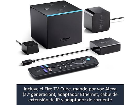 Reproductor multimedia - Amazon Fire TV Cube 2021, 4K/60 fps, HDR, DoVi, Control voz, Negro + Control remoto