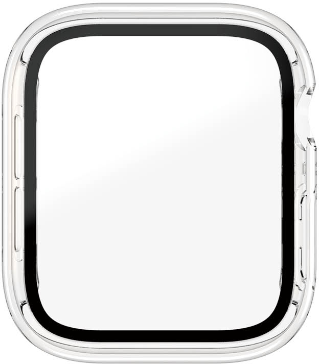 Transparante smartwatch screenprotector case met zwarte rand, eenvoudig ontwerp.