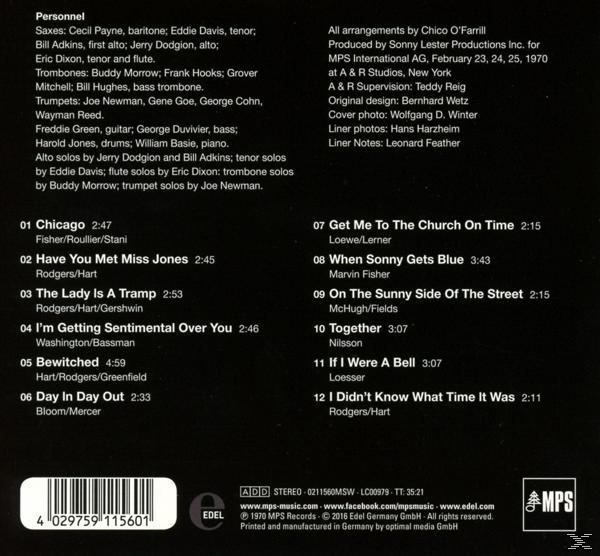 Albumcover mit weißem Text auf schwarzem Hintergrund, Noten und Interpretenangaben.