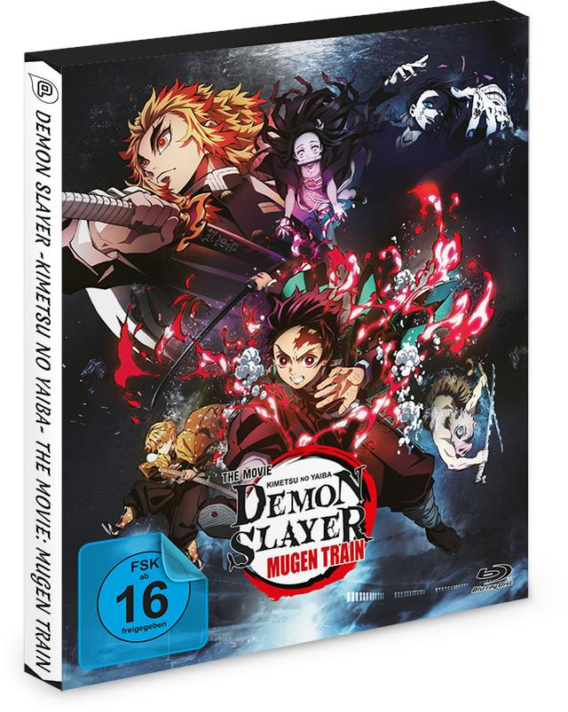 Film-Box-Set von Demon Slayer mit bunten Charakteren auf dem Cover, Blu-ray-Logo.