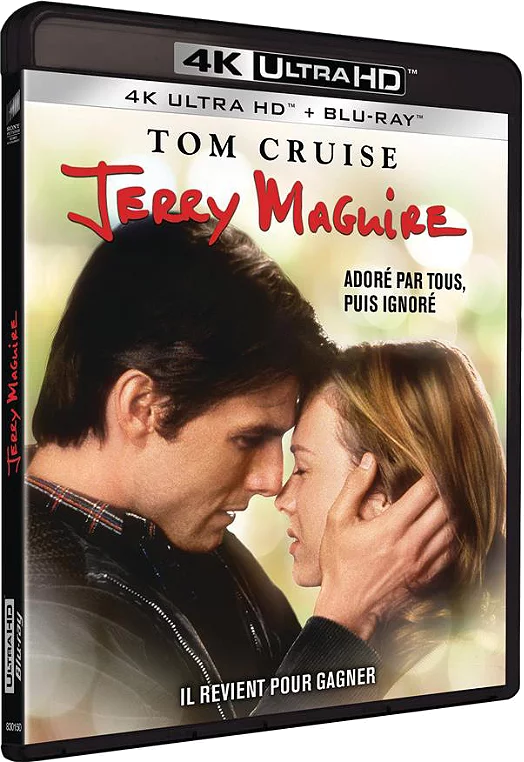 Couverture du film : Tom Cruise et une femme s'embrassant. Texte : Jerry Maguire.