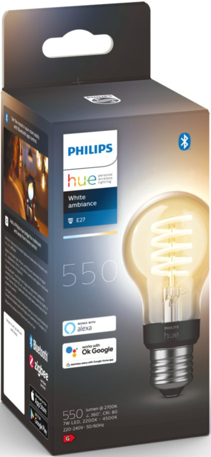 Une ampoule intelligente Philips Hue dans son emballage.