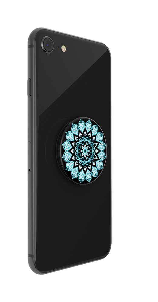 Schwarzes Telefon mit einem Mandala-Pop-Socket auf der Rückseite.