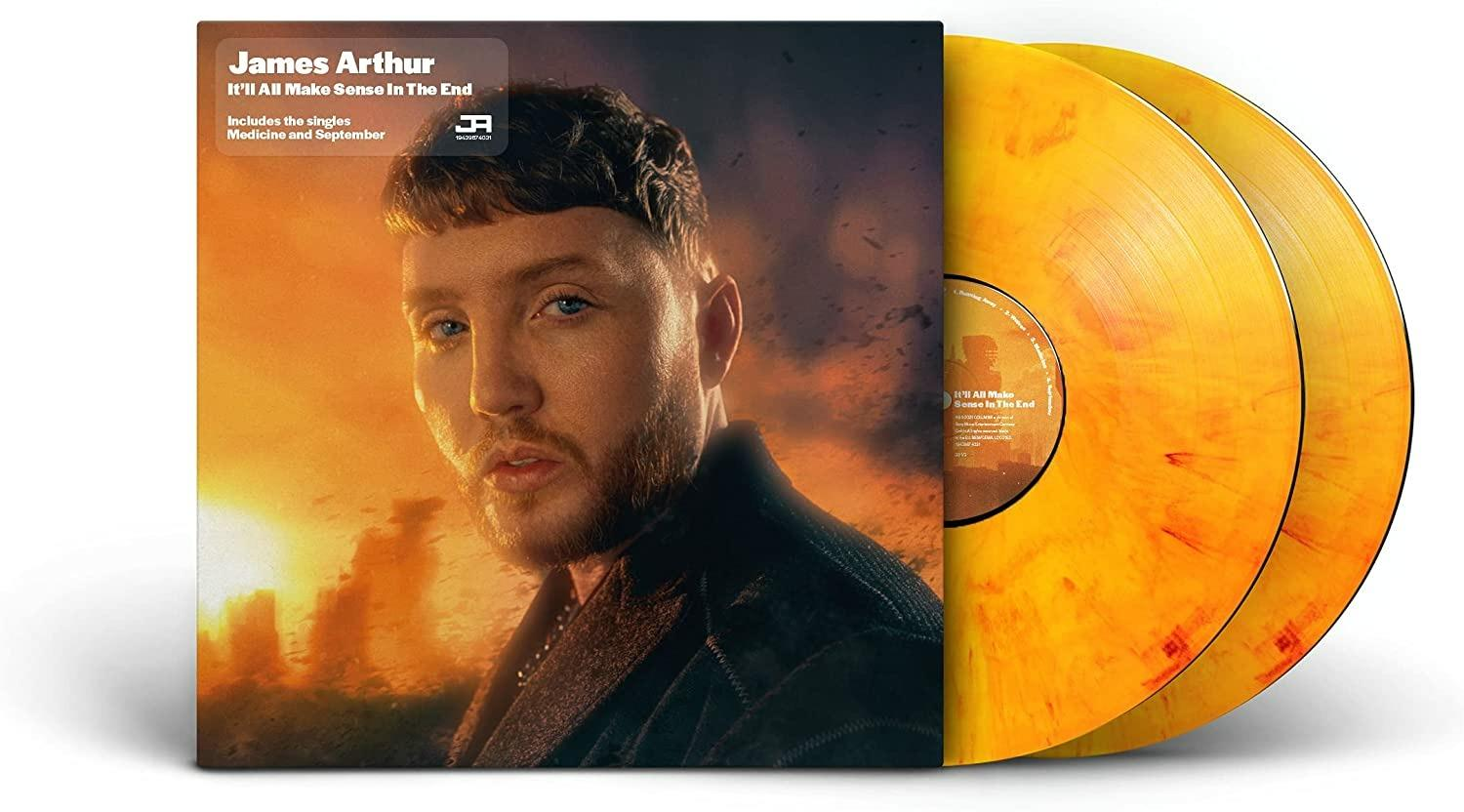Albumhoes van James Arthur. Twee vinylplaten met een oranje kleurenschema.