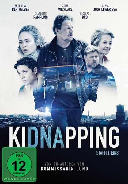 DVD-Cover-Art für „Kidnapping“ mit Bildern der Besetzung. Im Hintergrund befindet sich eine Stadt.