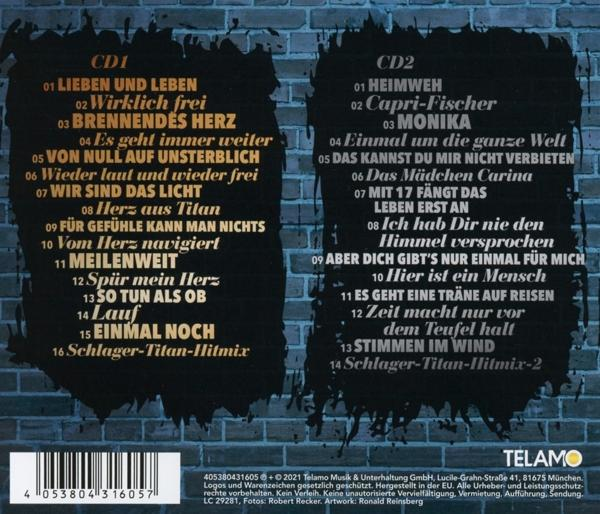 Die Rückseite einer CD mit Songtiteln, die auf einer Backsteinmauer geschrieben sind.