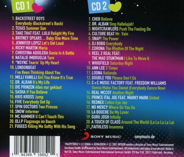 Eine CD-Hülle mit zwei CDs. Die erste ist grün und die zweite gelb. Viele Songtitel.
