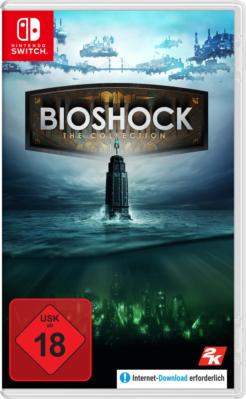 Nintendo Switch-Spielbox für Bioshock: The Collection, mit einem Turm im Wasser.