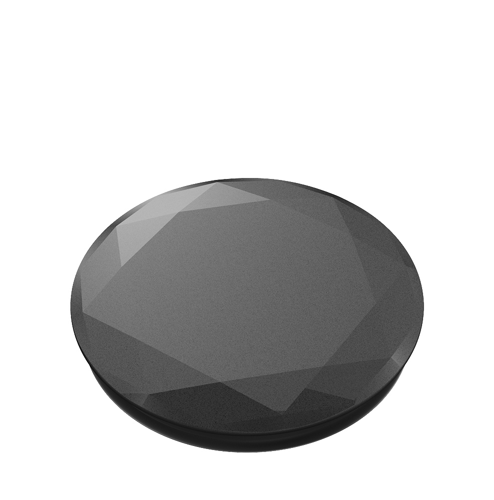 Ein schwarzes, facettiertes, rundes PopSocket auf weißem Hintergrund.