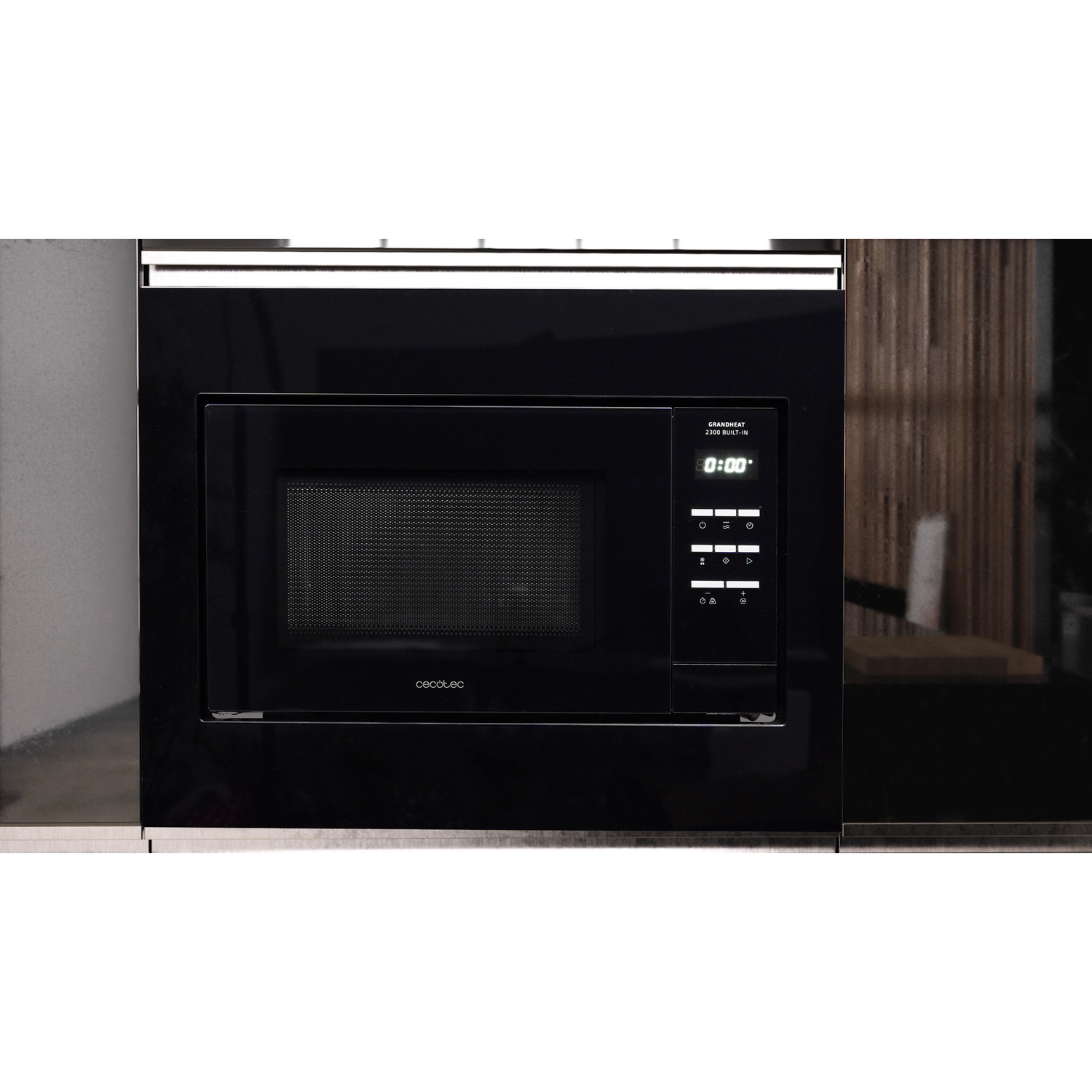 Microondas integrable - Cecotec 2300 Built-In, 23 l, 800 W, 8 funciones, Grill, Pantalla digital, Negro