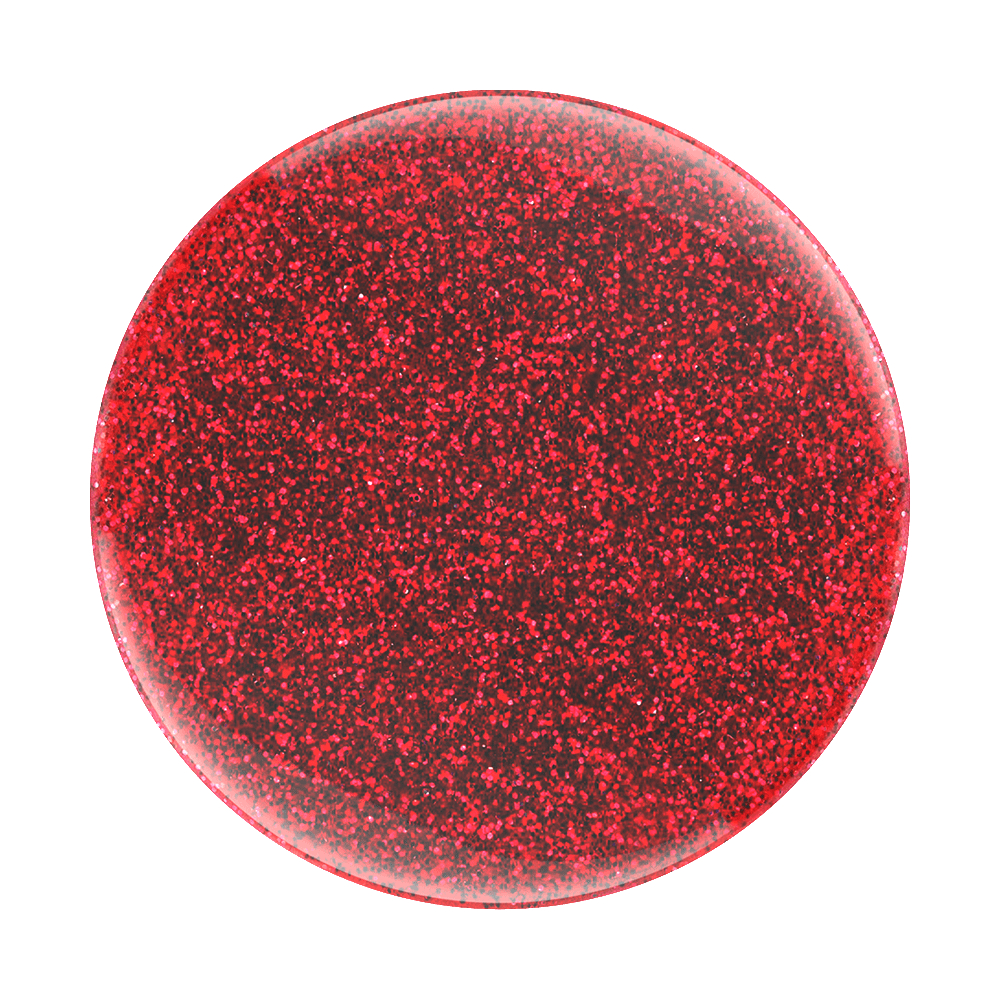 Rotes, glitzerndes, rundes Objekt auf weißem Hintergrund, funkelt.