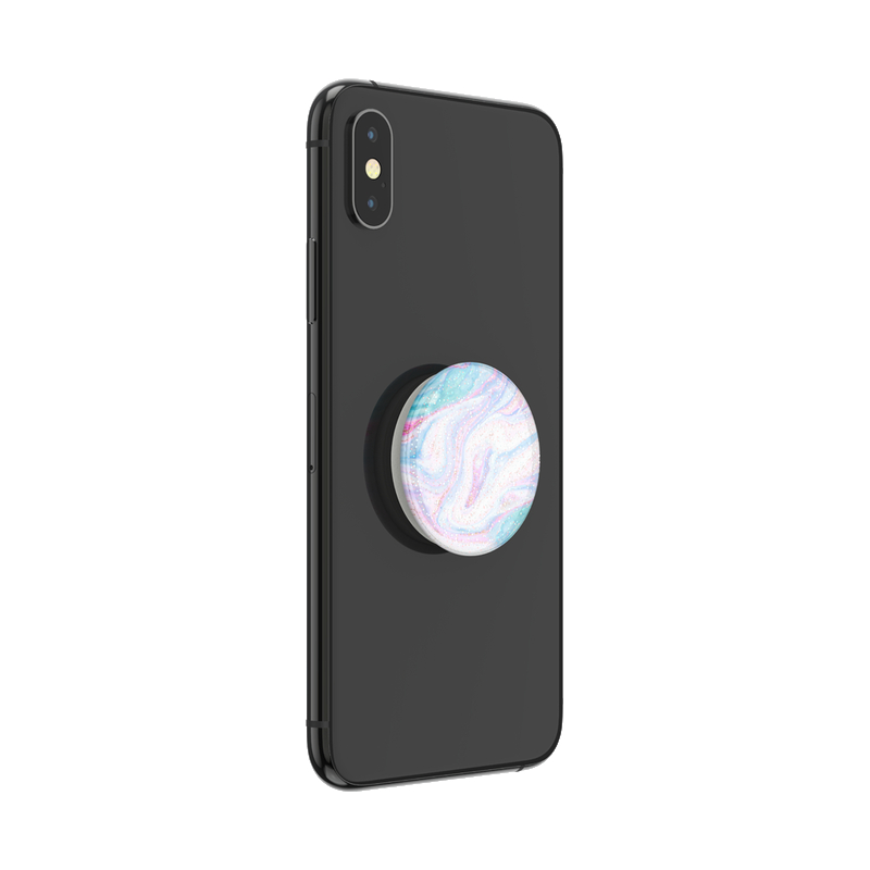 Schwarzes Smartphone mit angebrachtem Pop-Socket.
