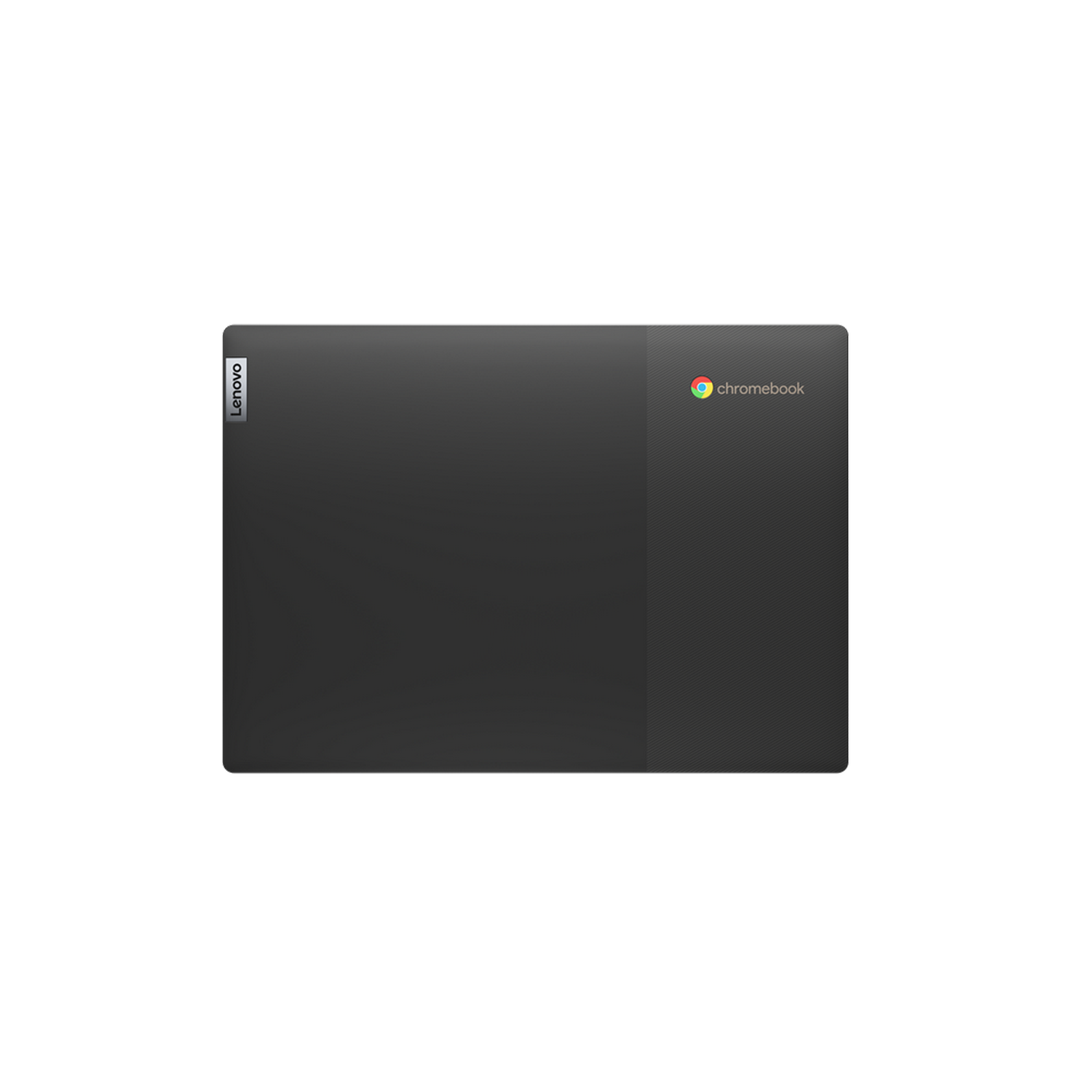 Vista superior de un Chromebook Lenovo gris cerrado con el logotipo de Chromebook en la parte superior derecha.