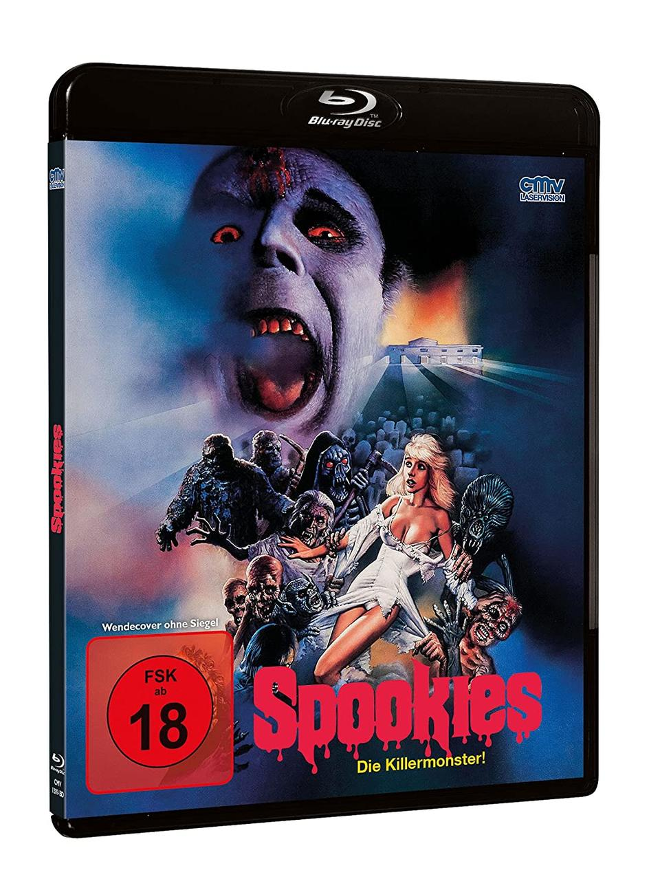 Blu-ray-Hülle mit Filmplakat. Plakat zeigt eine Zombie-Szene mit dem Titel Spookies.