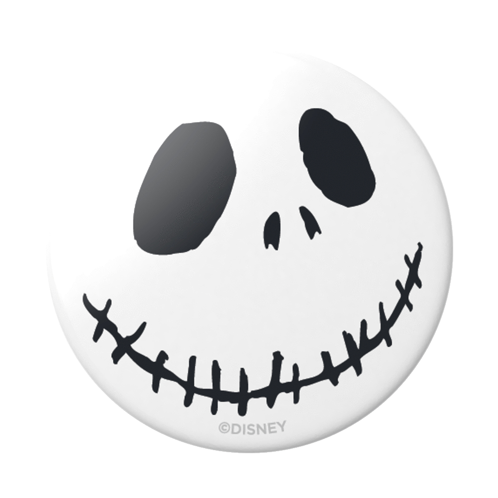 Jack Skellington-Gesicht auf einem weißen Kreis. Schwarze Augen und Mund.