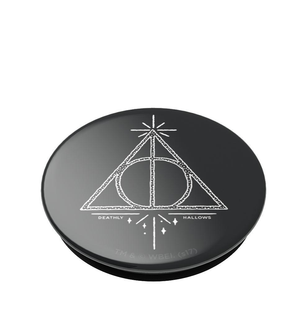 Ein schwarzer PopSocket mit dem Symbol der Heiligtümer des Todes. Das Symbol ist weiß.