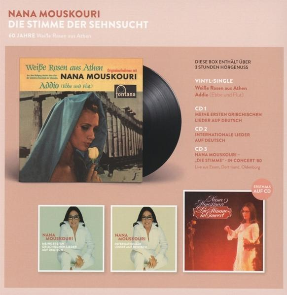 Albumcover mit Porträt einer Frau, Vinyl-Schallplatte und CDs mit derselben Frau.