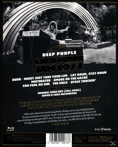 Deep Purple California Jam 1974 DVD-Cover mit Bandmitgliedern, Bühne und Konzertdetails.