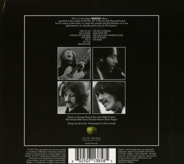 Rückseite eines Beatles-Albums mit Bildern der Bandmitglieder und Titelliste.