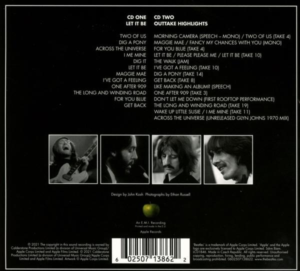CD-Cover mit Beatles-Titelliste und Bandfotos.