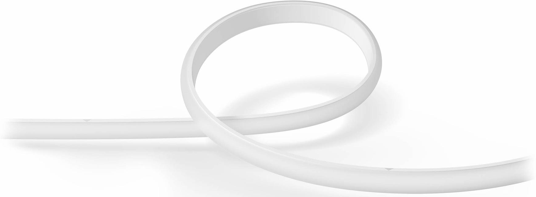 Una luce al neon bianca e curva a forma di spirale. La luce è liscia e ha una luminosità costante.