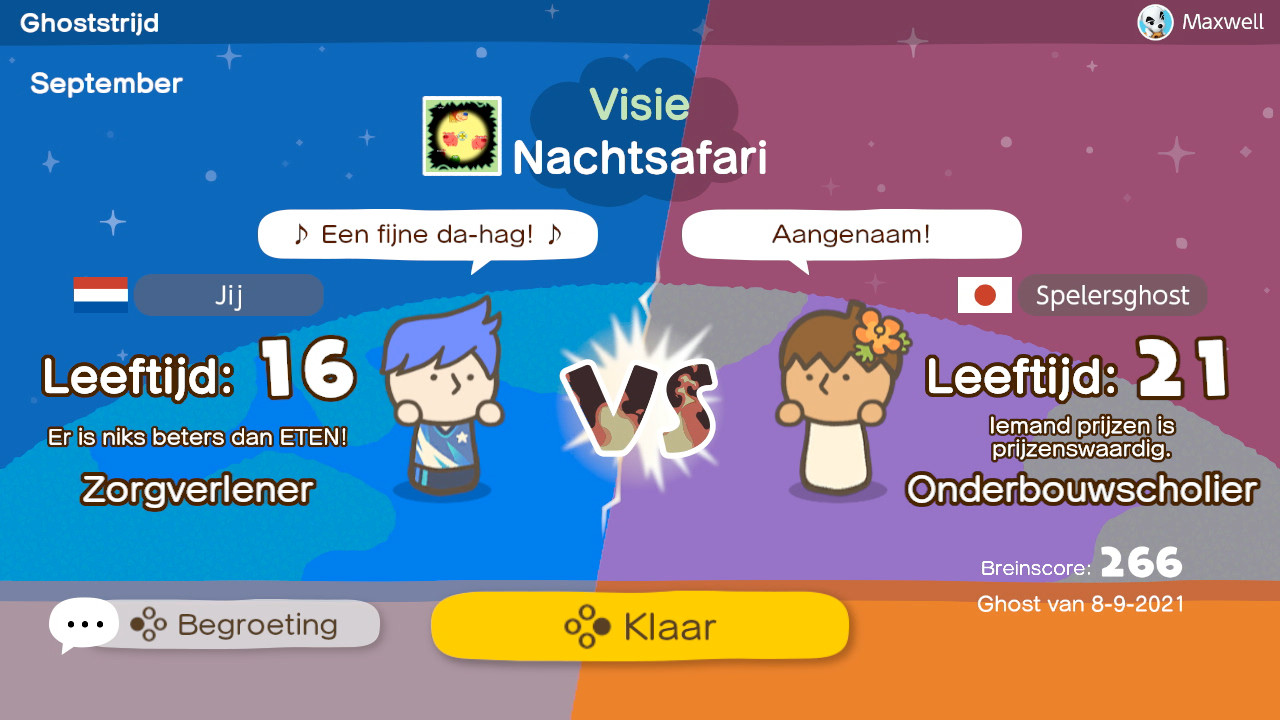 Spelbeeld met karakters. Blauw-witte achtergrond met Japanse en Nederlandse tekst.