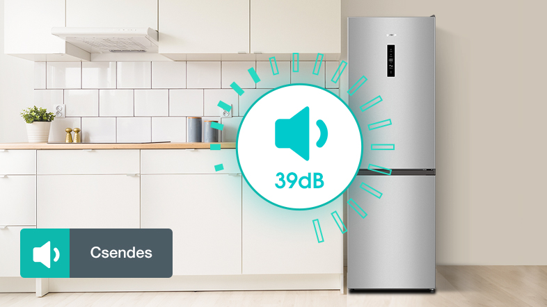 Ezüst hűtő hangszóró ikonnal és 39dB-lel.