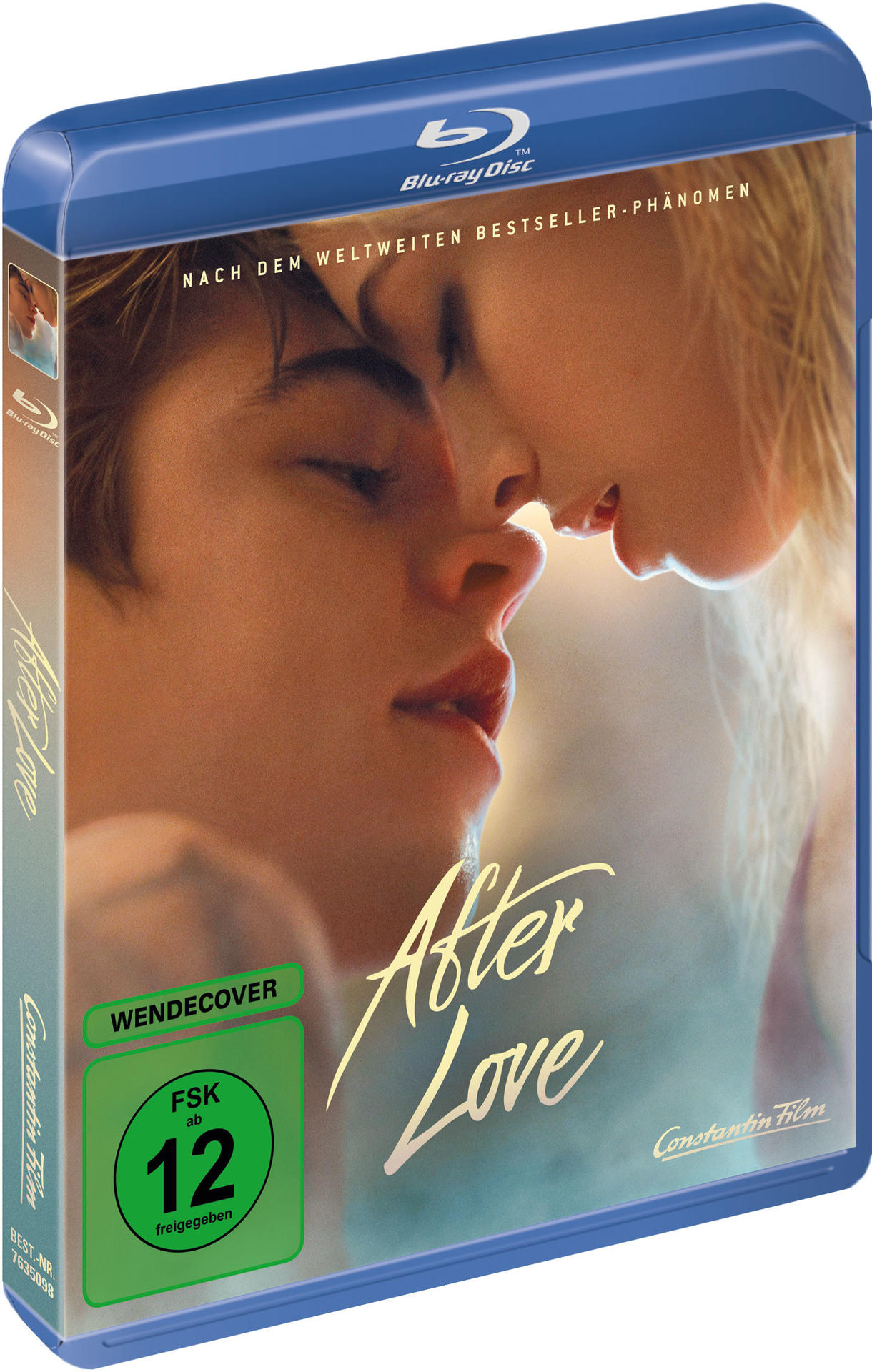 Blu-ray-Filmcover für 'After Love'. Ein Paar umarmt sich, blaue Box mit deutschem Text.