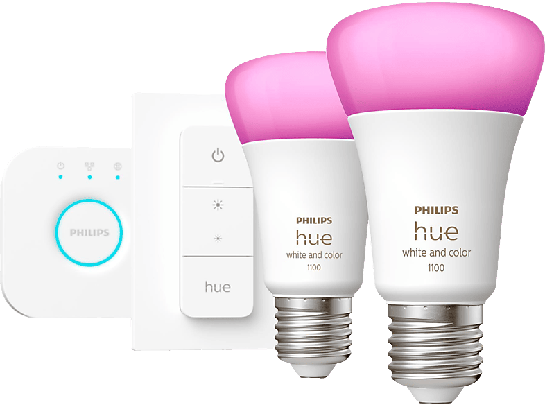 Philips Hue White & Col. Amb. E27 inkl. DimmerSwitch 2x1100 2er; Starter Set