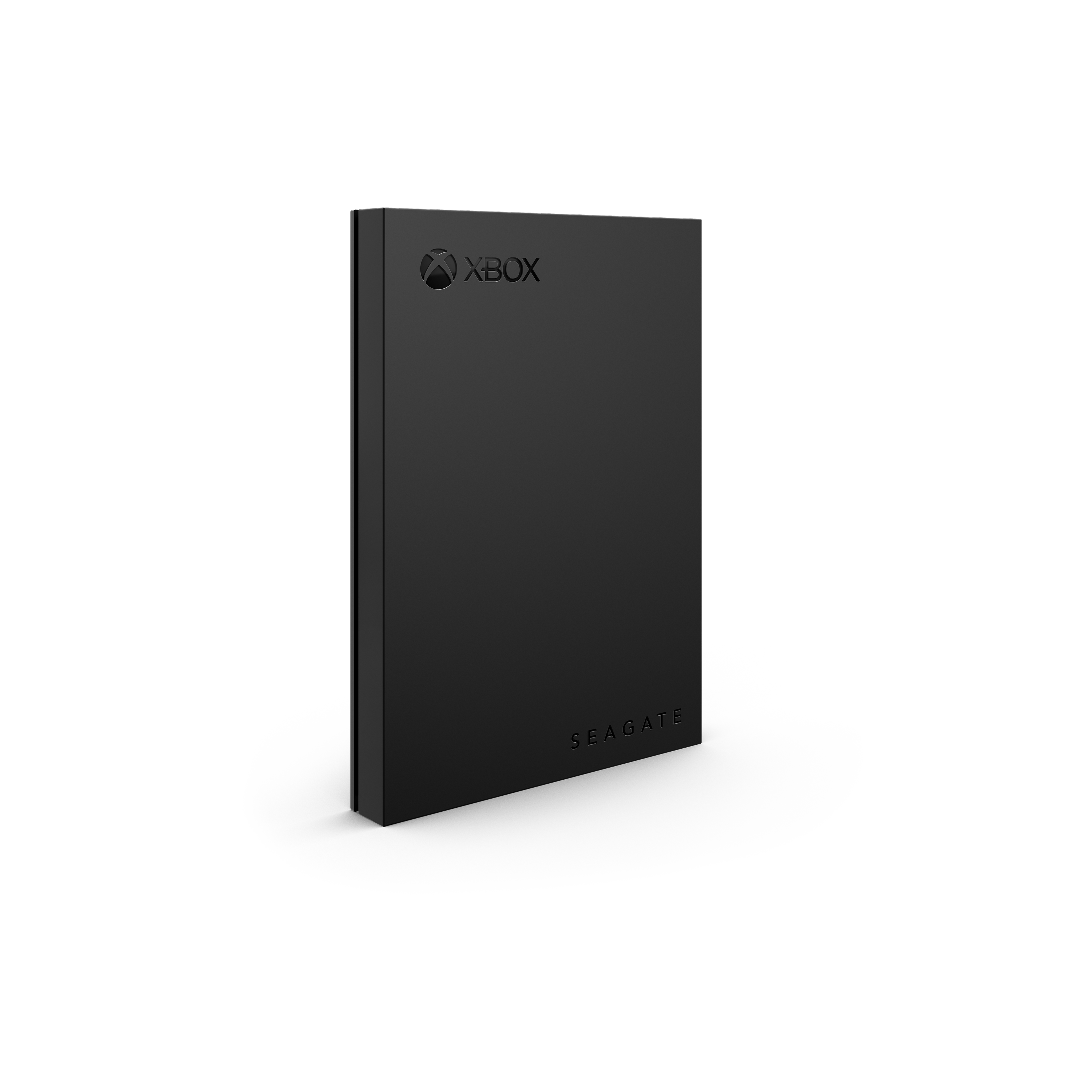 Black Xbox external hard drive. The Seagate logo is at the bottom. Xbox logo at the top.