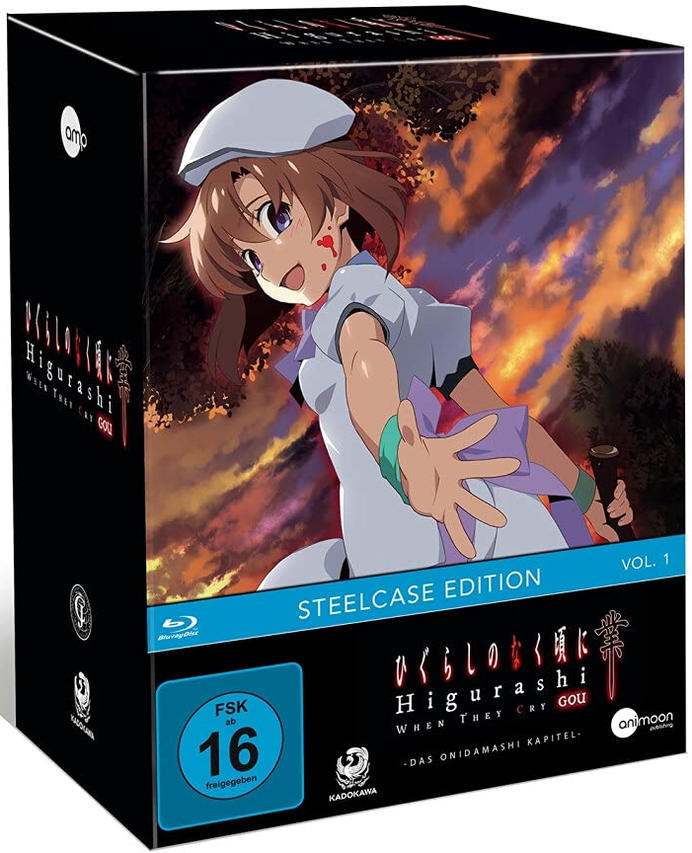 Anime-DVD-Box-Set mit einer Figur auf dem Cover. Blut ist im Gesicht der Figur.