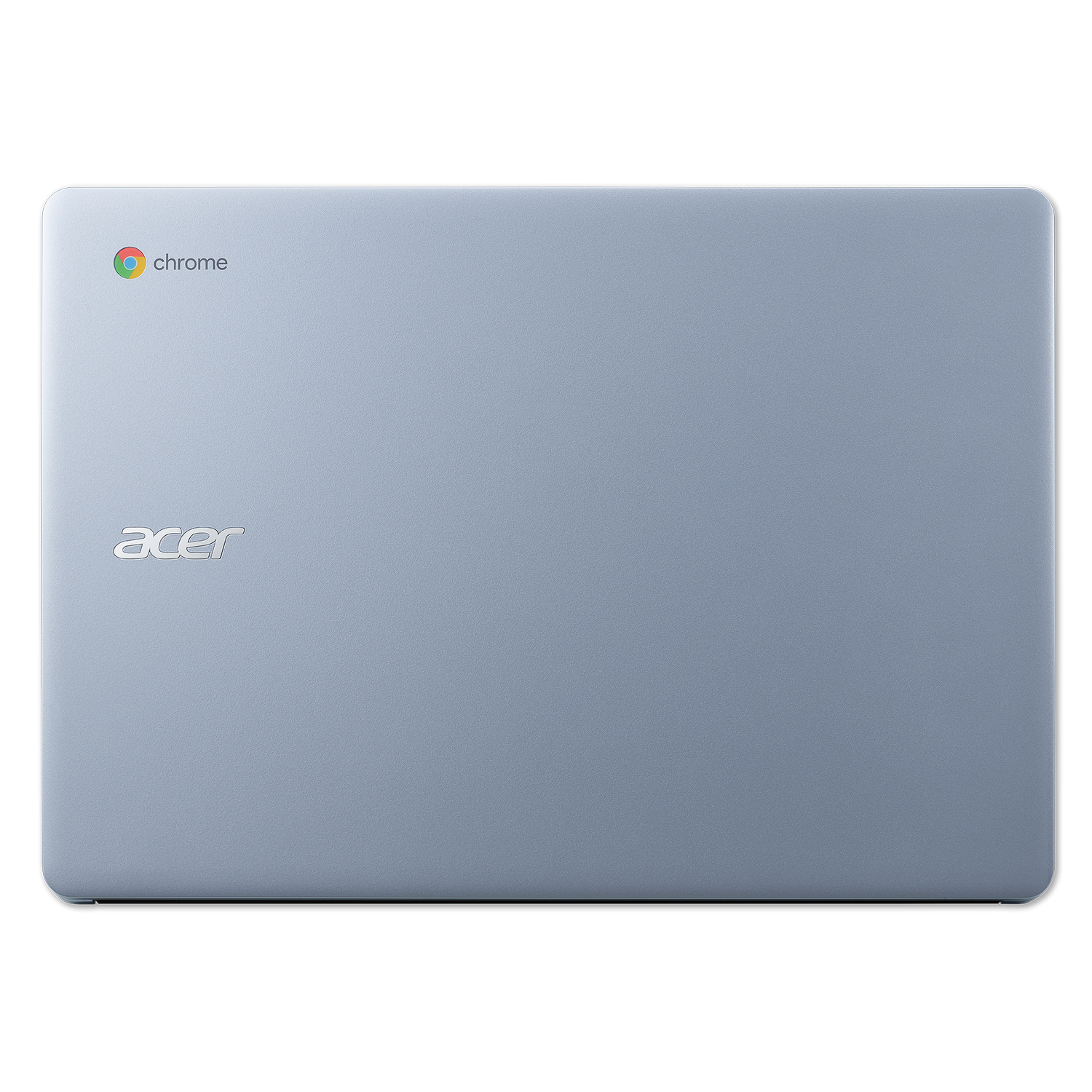 La parte superior de una laptop Acer azul claro con el logo de Chrome.
