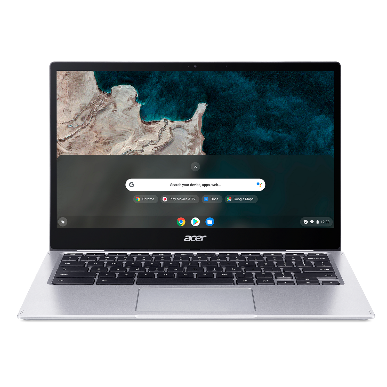 Un portátil Acer plateado con teclado negro y pantalla que muestra una página web.