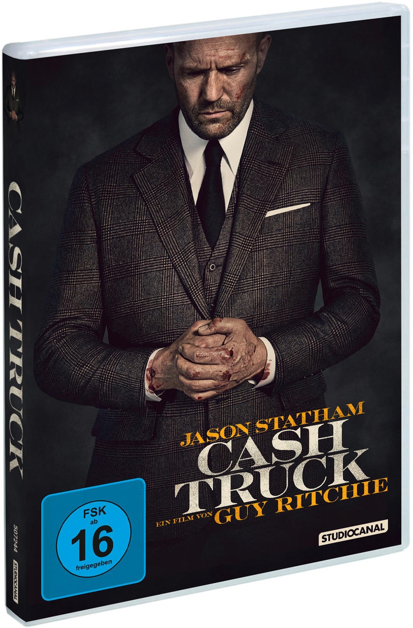 DVD-Cover des Films "Cash Truck" mit Jason Statham. Es hat ein dunkles Farbschema und Filmdetails.