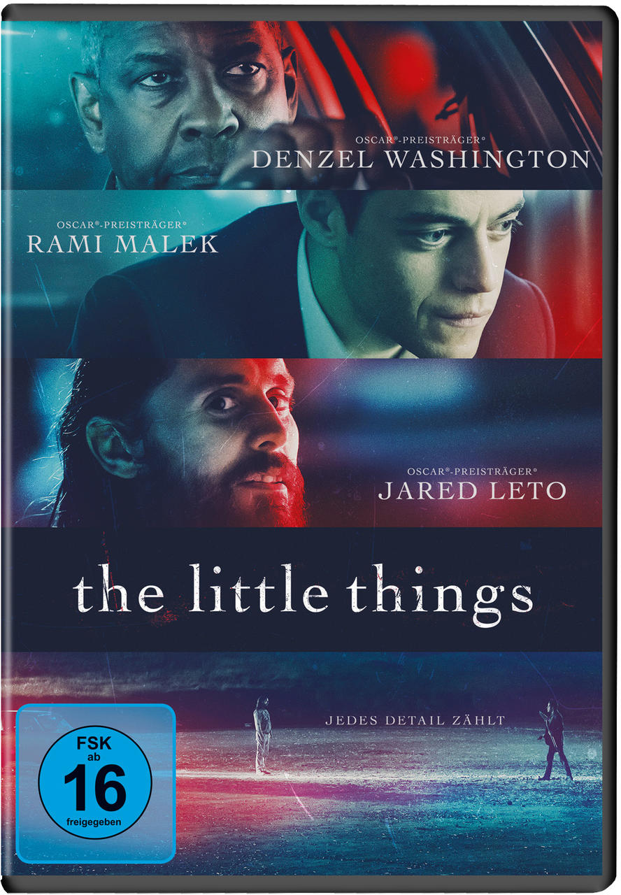 Filmcover mit Denzel Washington, Rami Malek und Jared Leto. Titel: The Little Things.