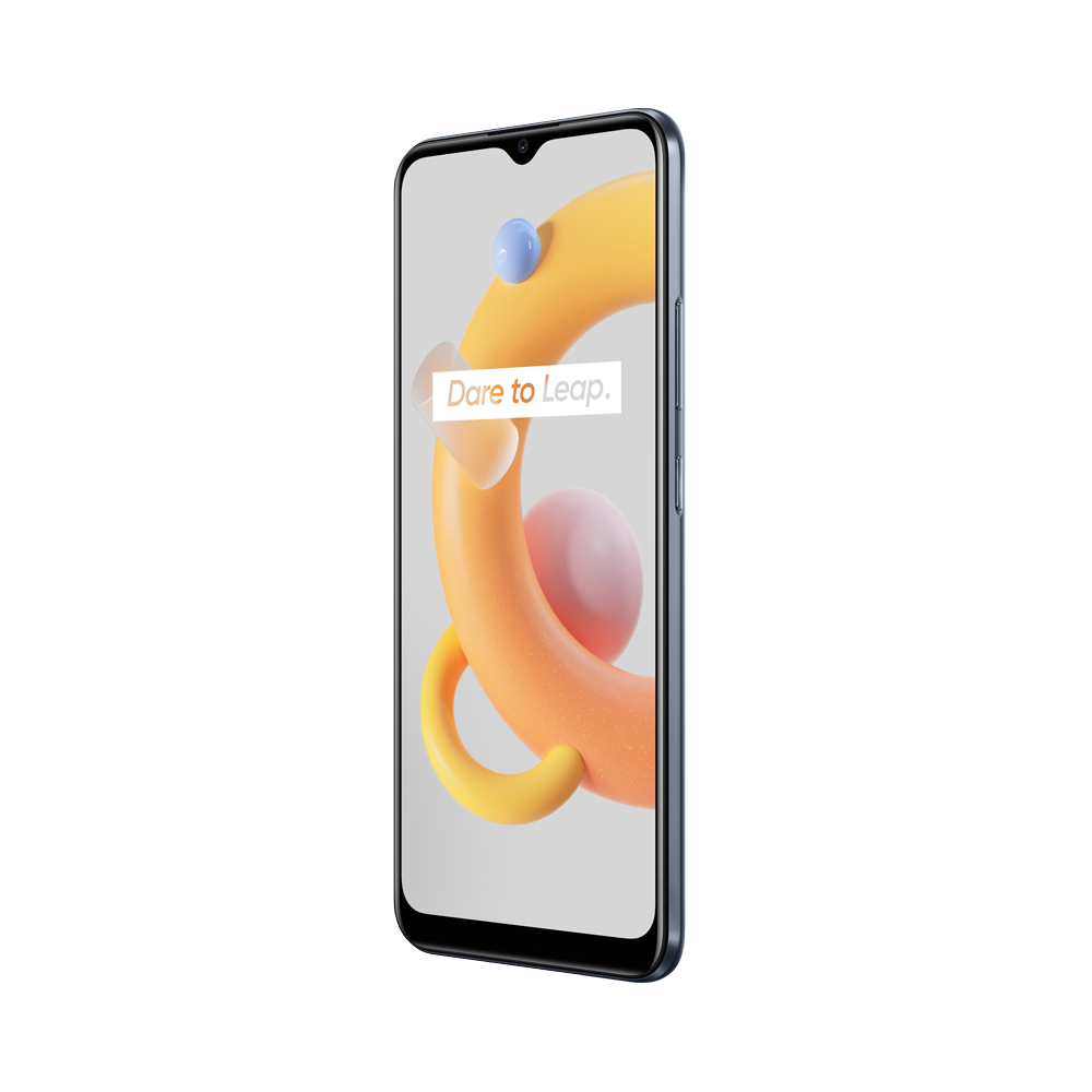 Renkli soyut tasarım gösteren açık renkli ekranlı siyah bir akıllı telefon.
