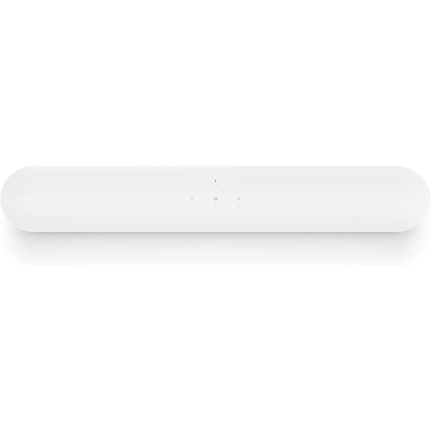 Barra de sonido blanca, forma ovalada y fondo blanco.