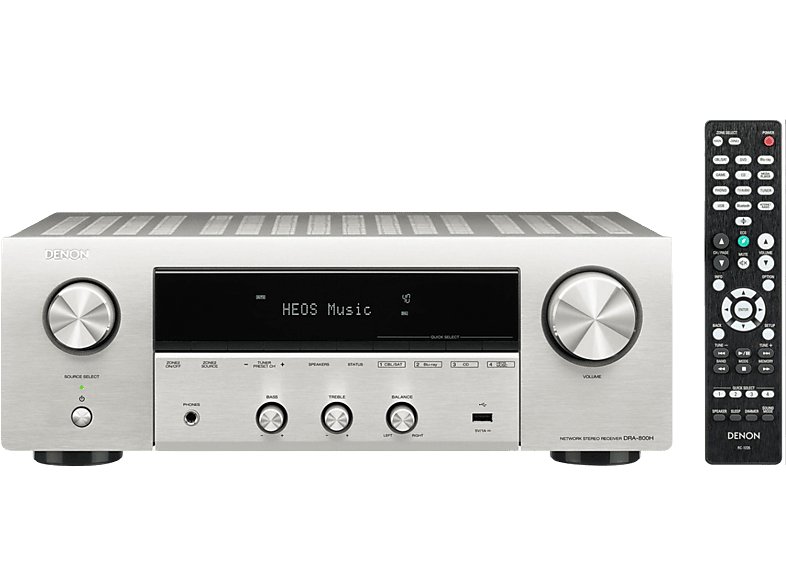 Denon DRA-800H, WLAN, AirPlay 2, Bluetooth, 2 Canales, MP3, WAV, FLAC, ALAC y DSD, Plata