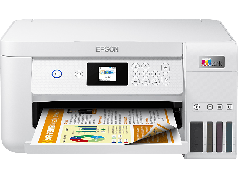 Epson EcoTank ET-2856, Impresión doble cara, Color, WiFi, Tinta recargable, Blanco
